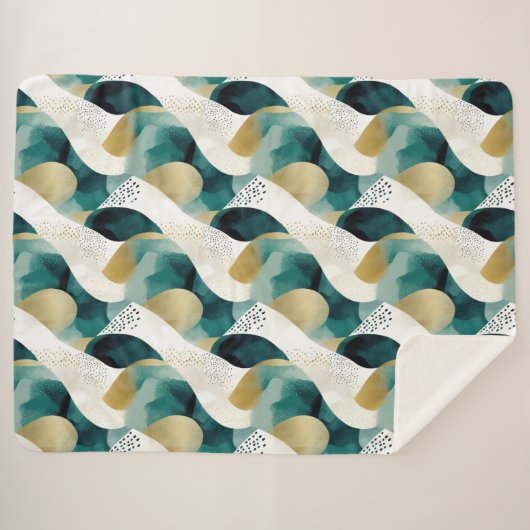 Chic Gold Green White Abstract Sherpa Deken (Voorkant (horizontaal))
