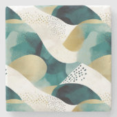 Chic Gold Green White Abstract Stenen Onderzetter (Voorkant)