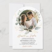 Chic Gold Greenery Eucalyptus Photo Wedding Arch Kaart (Voorkant)