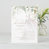 Chic Gold Greenery Wedding Dress Vrijgezellenfeest Kaart (Staand voorkant)