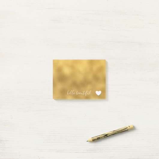 Chic Gold Hallo Beauful Heart Post-it® Notes (Op bureau)