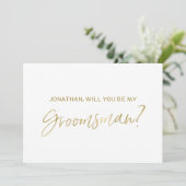 Chic Gold Hand met de tekst "Will you be my grooms Kaart (Staand voorkant)