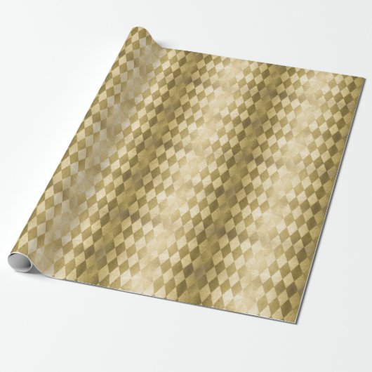 Chic Gold Harlequin Diamond Pattern Cadeaupapier (Uitgerold)