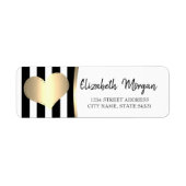 Chic Gold Heart, Black Stripes Address Label (Voorkant)