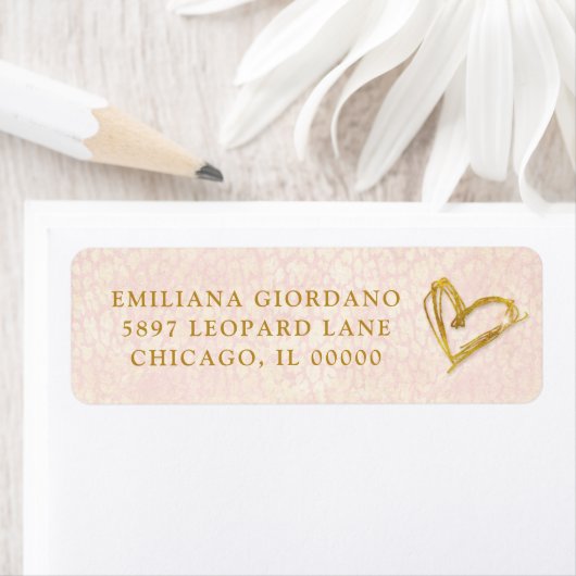 Chic Gold Heart & Blush Pink Patroon Etiket (Insitu)