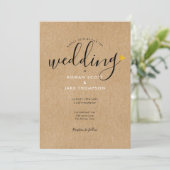 Chic Gold Heart Rustic Kraft Photo Wedding Kaart (Staand voorkant)