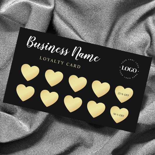 Chic Gold Heart Simple Black Custom Business Logo Klantenkaartje