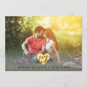 Chic Gold Heart Sla de datum-fotokaart op Save The Date