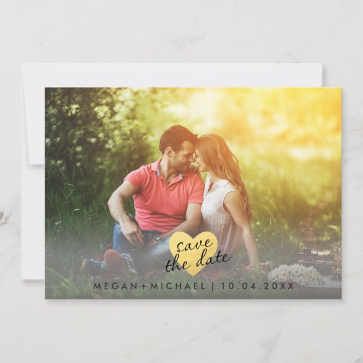Chic Gold Heart Sla de datum-fotokaart op Save The Date (Voorkant)