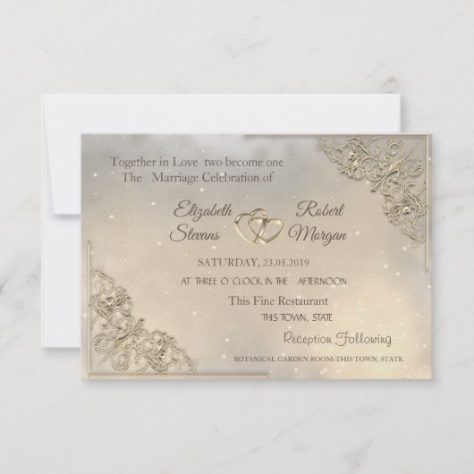 Chic Gold Hearts Wedding & Registry Uitnodiging (Voorkant)