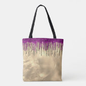 Chic gold, hot roze paarse glitter druppelt monogr tote bag (Achterkant)