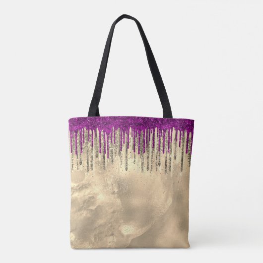 Chic gold, hot roze paarse glitter druppelt monogr tote bag (Achterkant)