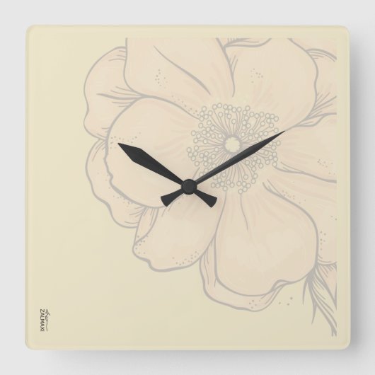 Chic Gold Ivory Abstracte Floral Vierkante Klok (Voorkant)