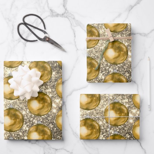 Chic Gold Kerstmis beslaat Silver Sprakles Inpakpapier Vel (Voorkant)