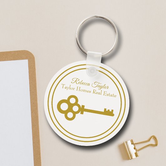 Chic Gold Key Real Estate Company Custom Realtor Sleutelhanger