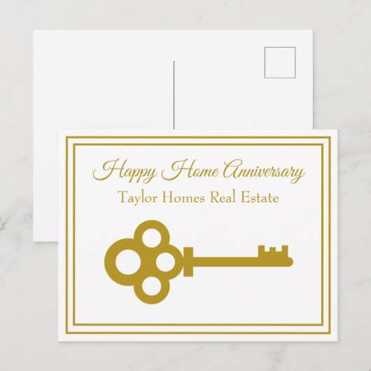Chic Gold Key Vastgoed Gelukkig Woonjubileum Briefkaart (Voorkant / Achterkant)