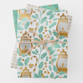 Chic Gold Lantern & Holly Wrapping Paper Sheets (In situ)