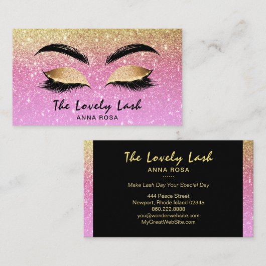 *~* Chic Gold Lavender Lashes Extensions Brows Visitekaartje (Voorkant / Achterkant)