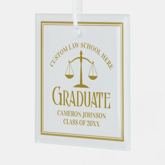 Chic Gold Law School Afstuderen aangepaste kerst Glas Ornament (Voorkant links)