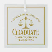 Chic Gold Law School Afstuderen aangepaste kerst Glas Ornament (Voorkant)