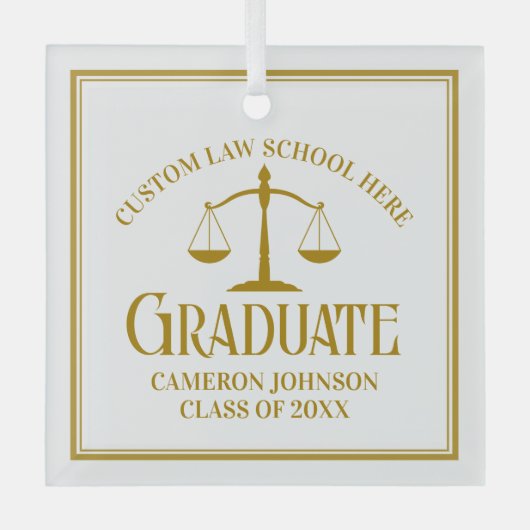 Chic Gold Law School Afstuderen aangepaste kerst Glas Ornament (Voorkant)