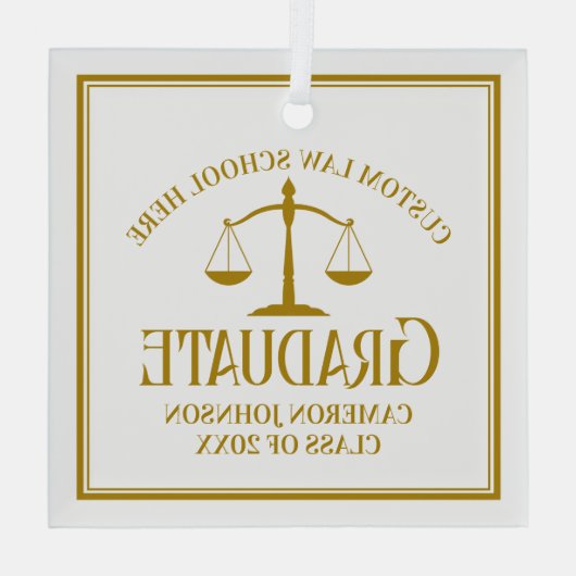 Chic Gold Law School Afstuderen aangepaste kerst Glas Ornament (Achterkant)