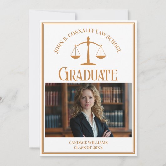 Chic Gold Law School Afstuderen Foto Aankondiging (Voorkant)