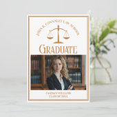 Chic Gold Law School Afstuderen Foto Aankondiging (Staand voorkant)