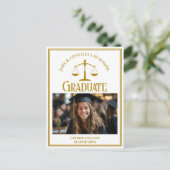 Chic Gold Law School Afstuderen Foto Aankondigingskaart (Staand voorkant)