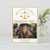 Chic Gold Law School Afstuderen Fotofeest Kaart (Staand voorkant)