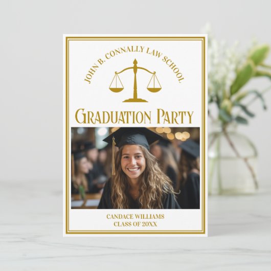 Chic Gold Law School Afstuderen Fotofeest Kaart (Staand voorkant)