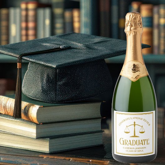 Chic Gold Law School Graduation Party Custom Sparkling Wijnetiket