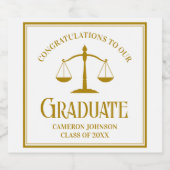 Chic Gold Law School Graduation Party Custom Sparkling Wijnetiket (Enkel label)
