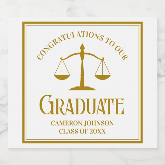 Chic Gold Law School Graduation Party Custom Sparkling Wijnetiket (Enkel label)