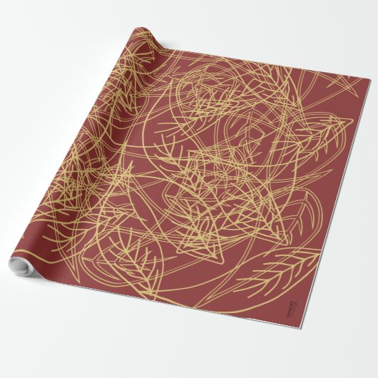 Chic Gold Leaf Burgundy Classic Pattern Cadeaupapier (Uitgerold)