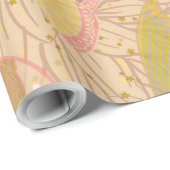 Chic Gold Leaf en Butterfly Pink Background Cadeaupapier (Rol Hoek)