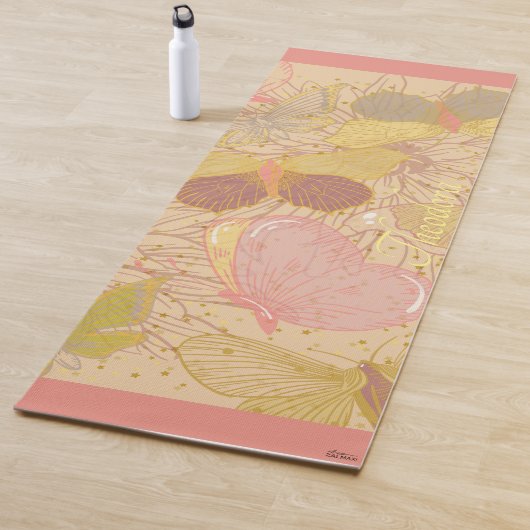 Chic Gold Leaf en Butterfly Pink Background Yogamat (In situ)