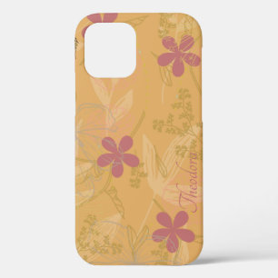 Chic Gold Leaf Flower Peach Violet Patroon Case-Mate iPhone Case