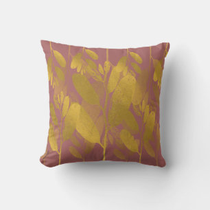 Chic Gold Leaf Paarse Klassieke achtergrond Kussen