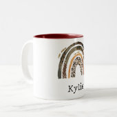Chic Gold Leopard Print Rainbow Naam Tweekleurige Koffiemok (Voorkant links)