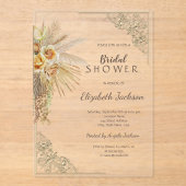 Chic Gold Lijst Boho Flowers Vrijgezellenfeest Acryl Uitnodigingen (Voorkant)