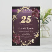 Chic Gold Lijst Bourgogne Rozen 25e verjaardag Kaart (Staand voorkant)
