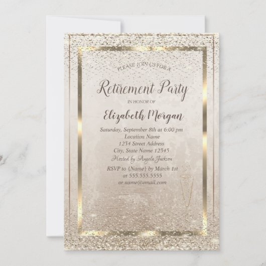 Chic Gold Lijst, Glass Confetti Retirement Kaart (Voorkant)