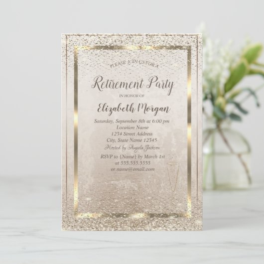 Chic Gold Lijst, Glass Confetti Retirement Kaart (Staand voorkant)