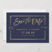Chic gold lijst script navy blue save the date (Voorkant)