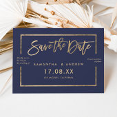 Chic gold lijst script navy blue save the date