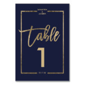 Chic gold lijst script navy blue table number kaart (Achterkant)