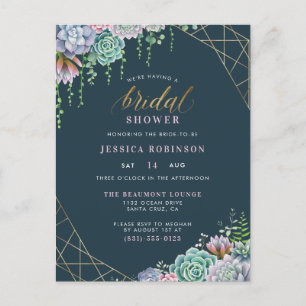 Chic Gold Lijst & Script Succulents Vrijgezellenfe Uitnodiging Briefkaart