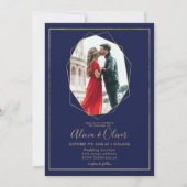 Chic gold lijst terrarium navy blue fotobruiloft kaart (Voorkant)