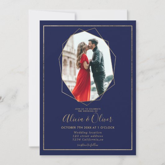 Chic gold lijst terrarium navy blue fotobruiloft kaart (Voorkant)